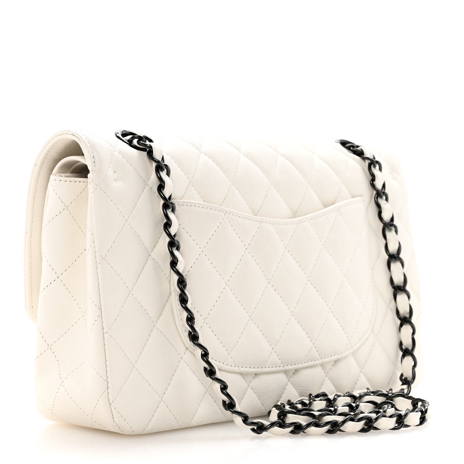 Crumpled Calfskin Quilted Medium Double Flap White