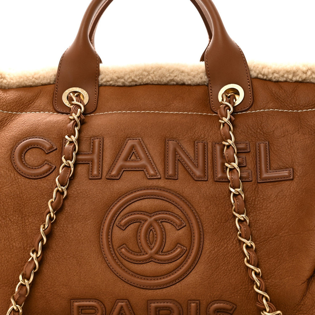Lambskin Shearling Medium Deauville Tote Brown