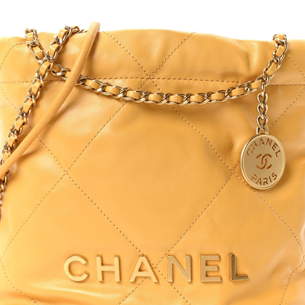 Shiny Calfskin Quilted Mini Chanel 22 Yellow
