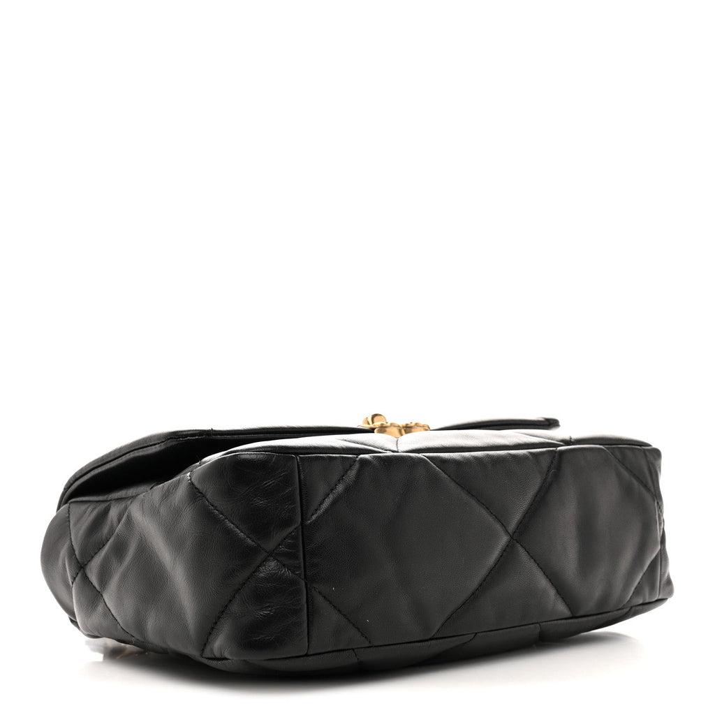 Shiny Goatskin Quilted Medium Chanel 19 Flap Black