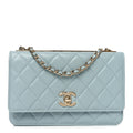 Lambskin Quilted Trendy CC Wallet On Chain WOC Light Blue