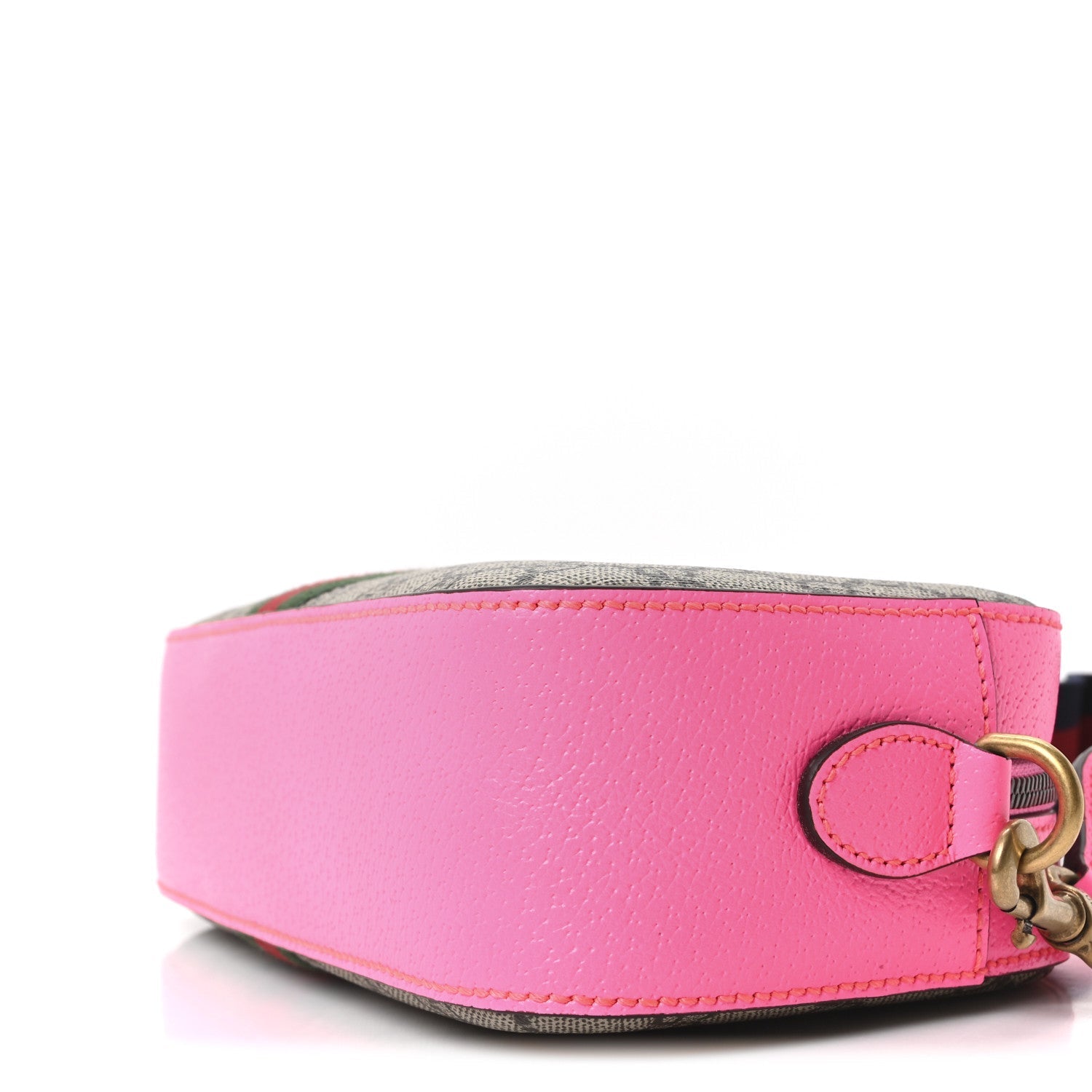 GG Supreme Monogram Textured Dollar Calfskin Web Ophidia Small Crossbody Bag Beige Ebony Fuchsia
