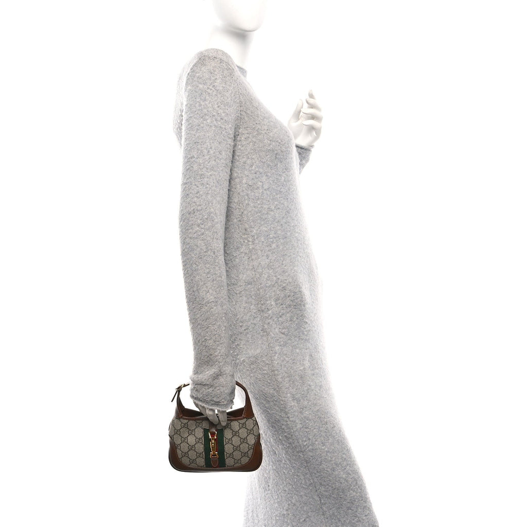 GG Supreme Monogram Azalea Calfskin Web Mini Jackie 1961 Hobo Beige Ebony Brown Sugar