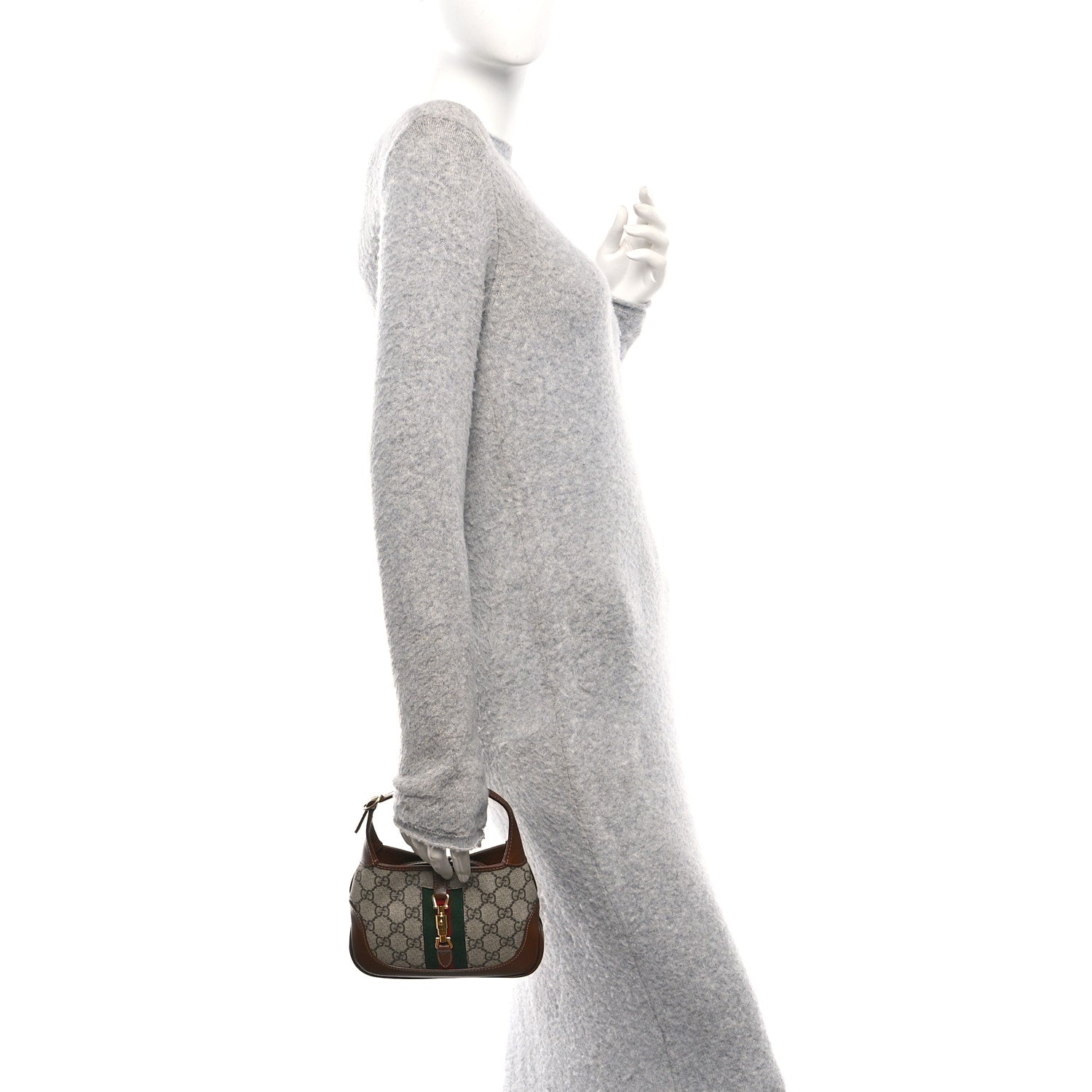 GG Supreme Monogram Azalea Calfskin Web Mini Jackie 1961 Hobo Beige Ebony Brown Sugar