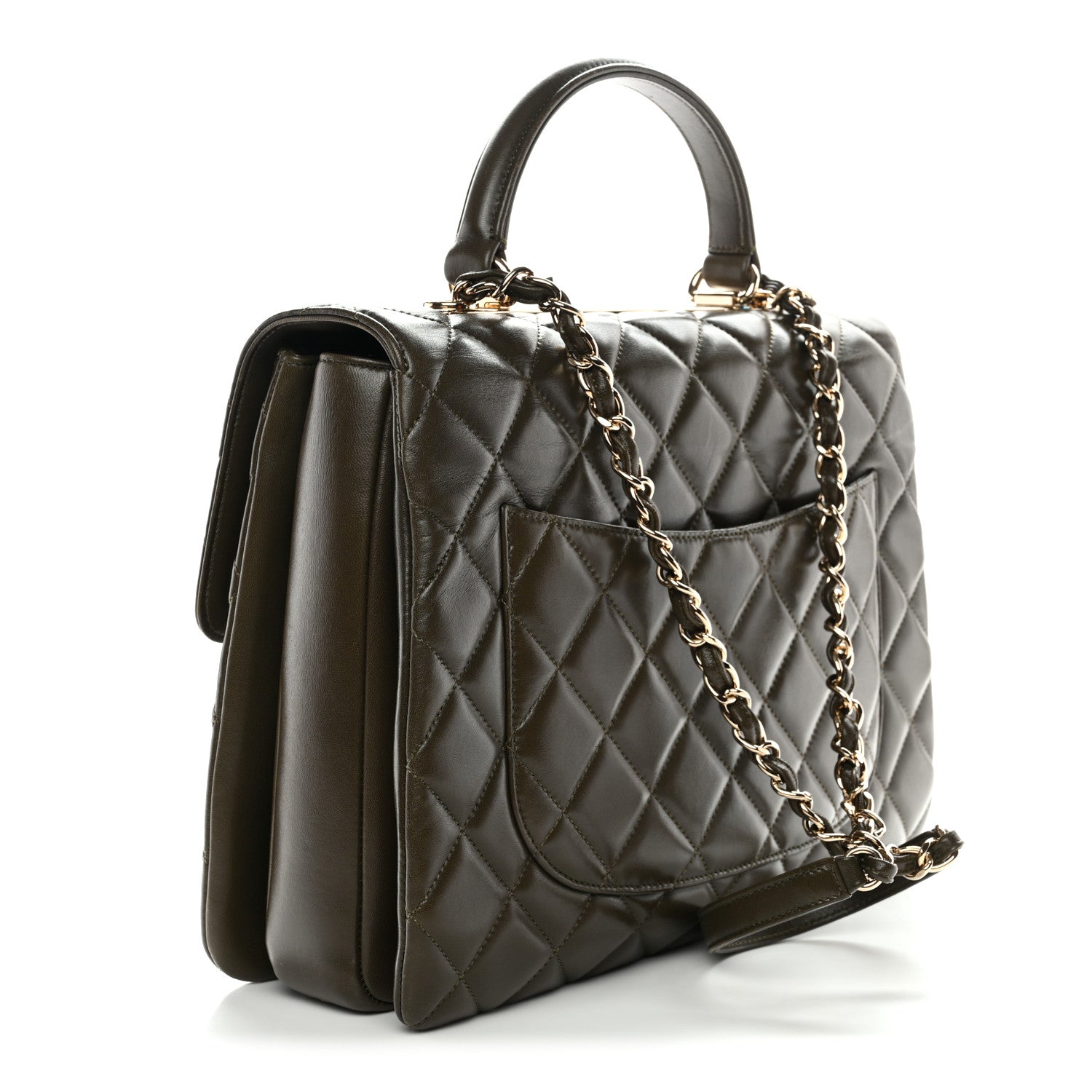 Lambskin Quilted Large Trendy CC Dual Handle Flap Bag Khaki