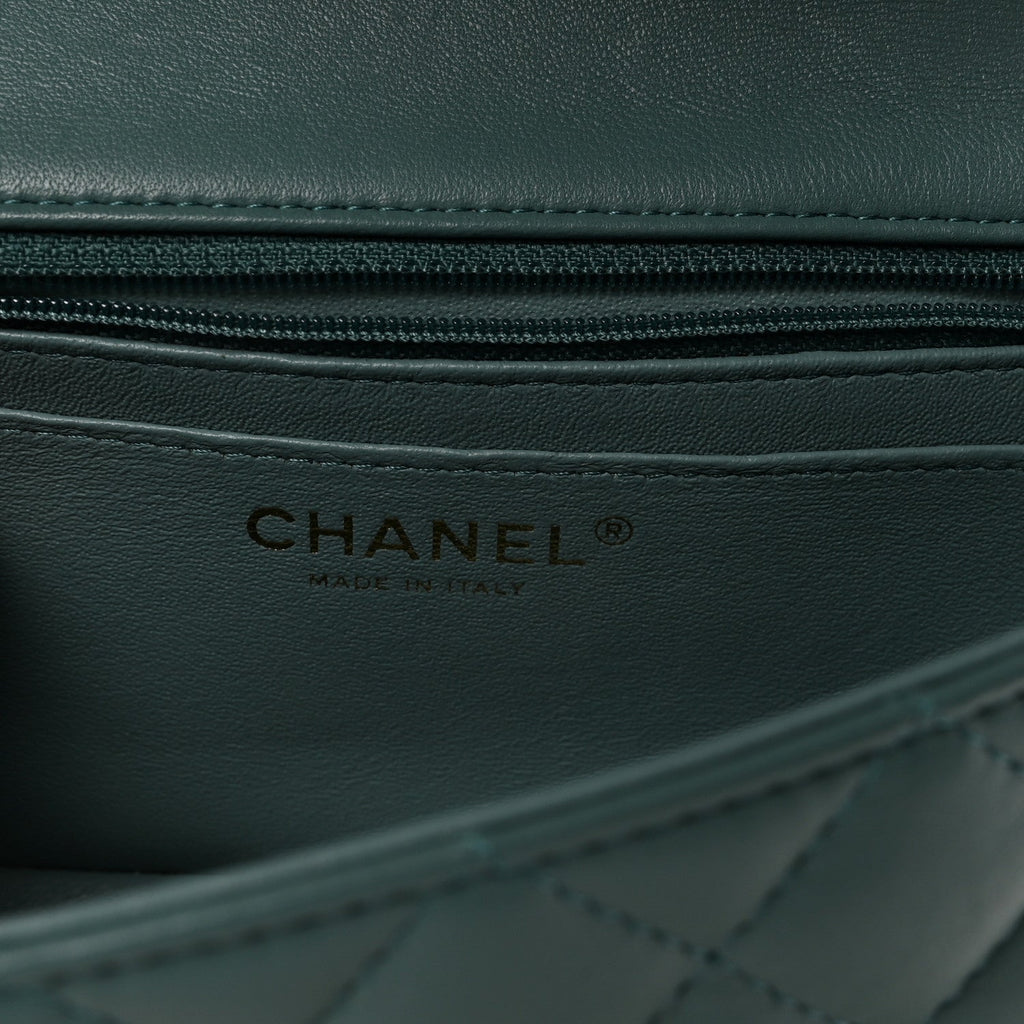 Lambskin Quilted Mini Rectangular Flap Green