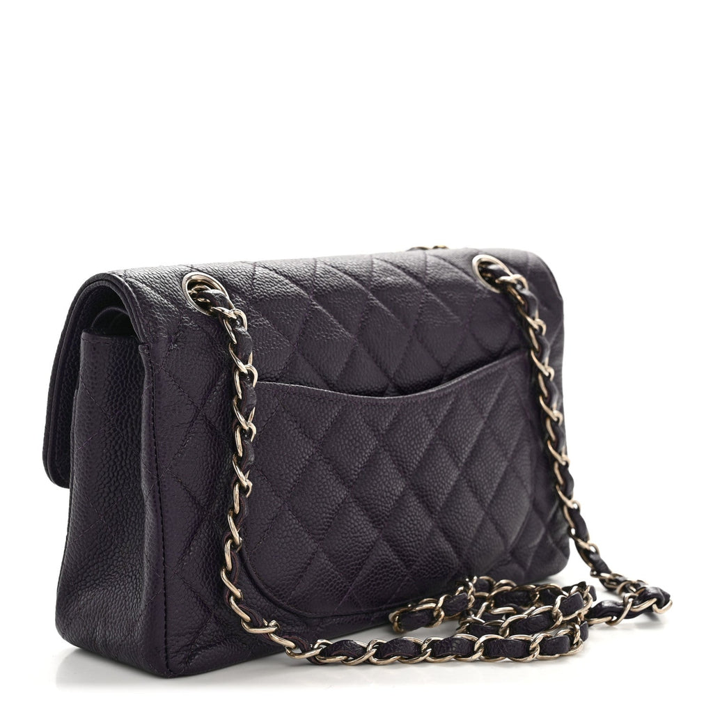 Caviar Quilted Small Double Flap Dark Purple