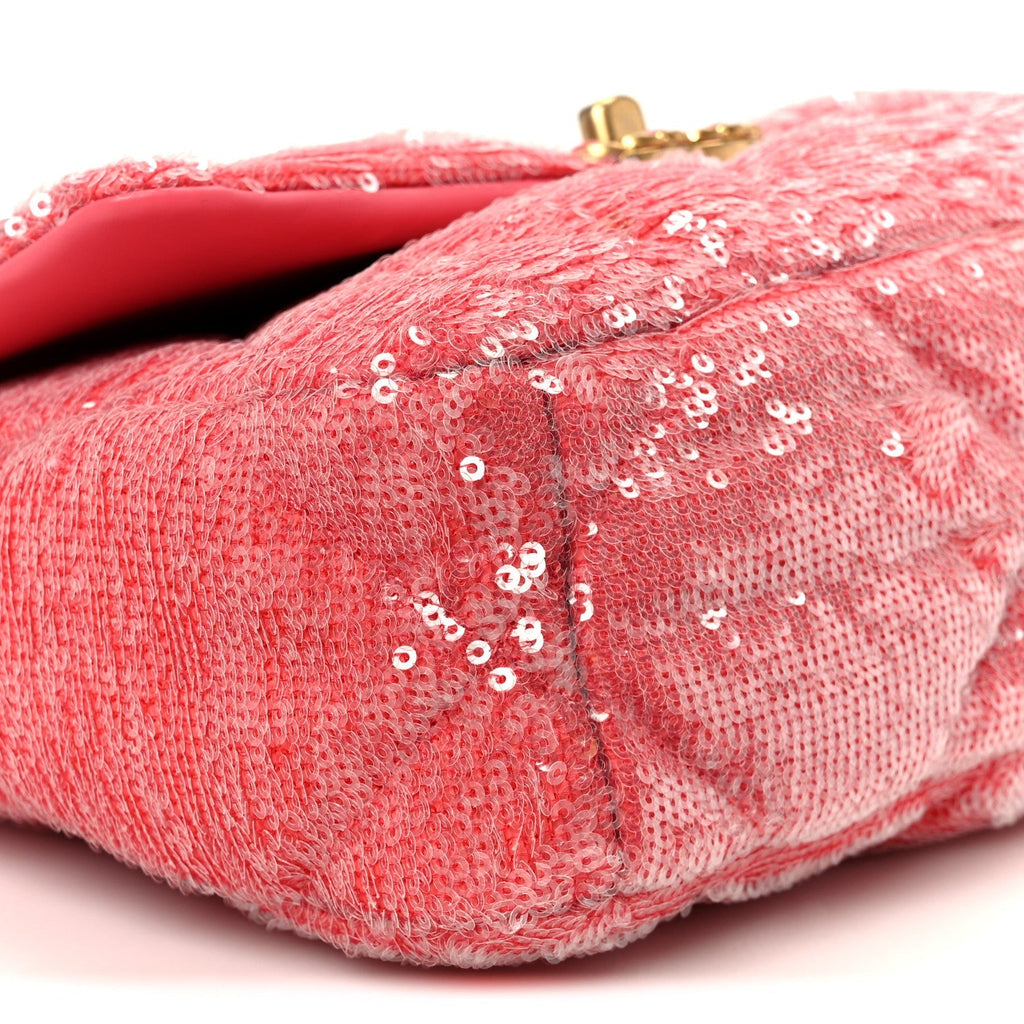 Sequin Quilted Medium Chanel 19 Flap Coral