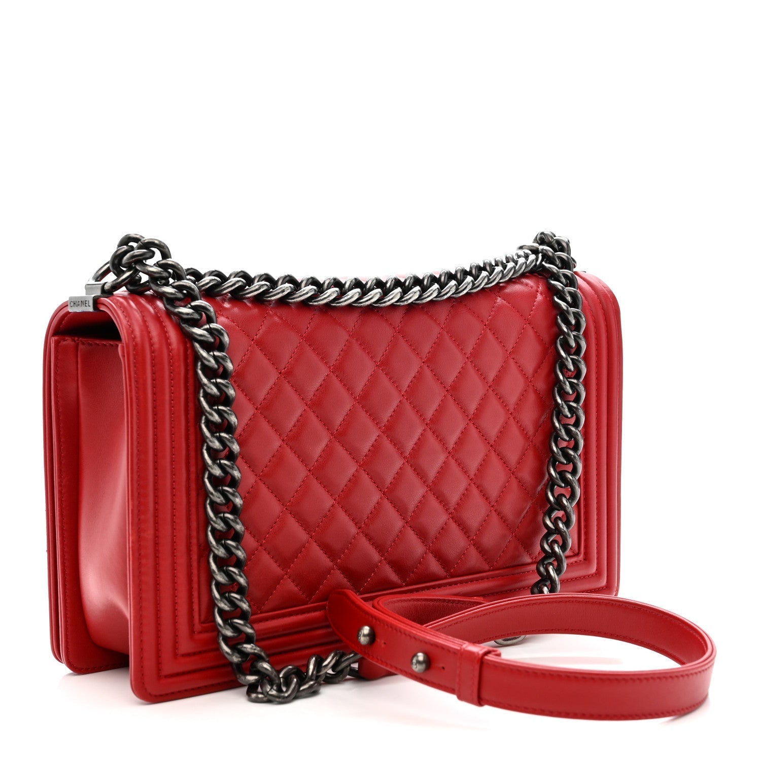 Lambskin Quilted New Medium Boy Flap Red