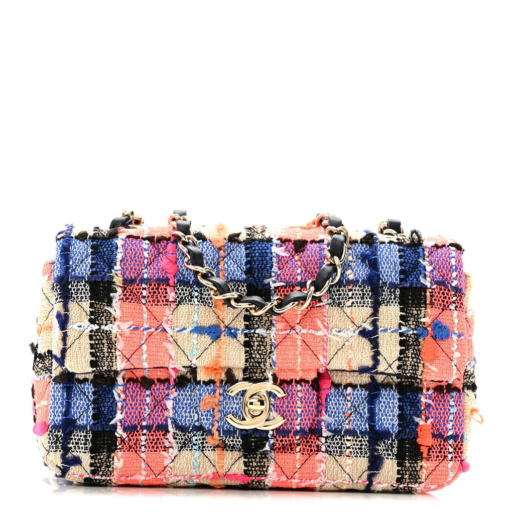 Tweed Quilted Mini Rectangular Flap Blue Orange Pink