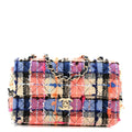 Tweed Quilted Mini Rectangular Flap Blue Orange Pink