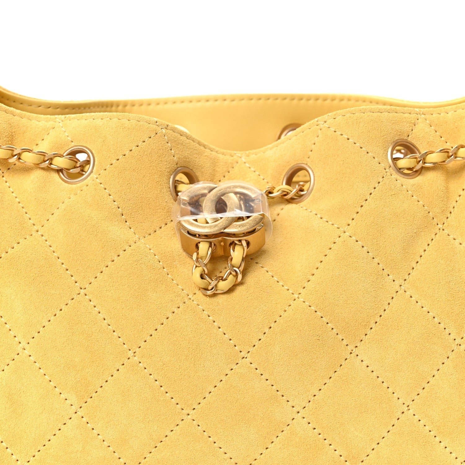 Suede Quilted Mini Chanel 25 Handbag Yellow