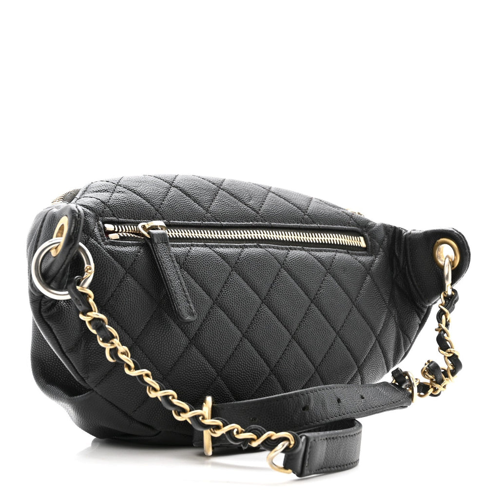Caviar Quilted Filigree Waist Bag Black