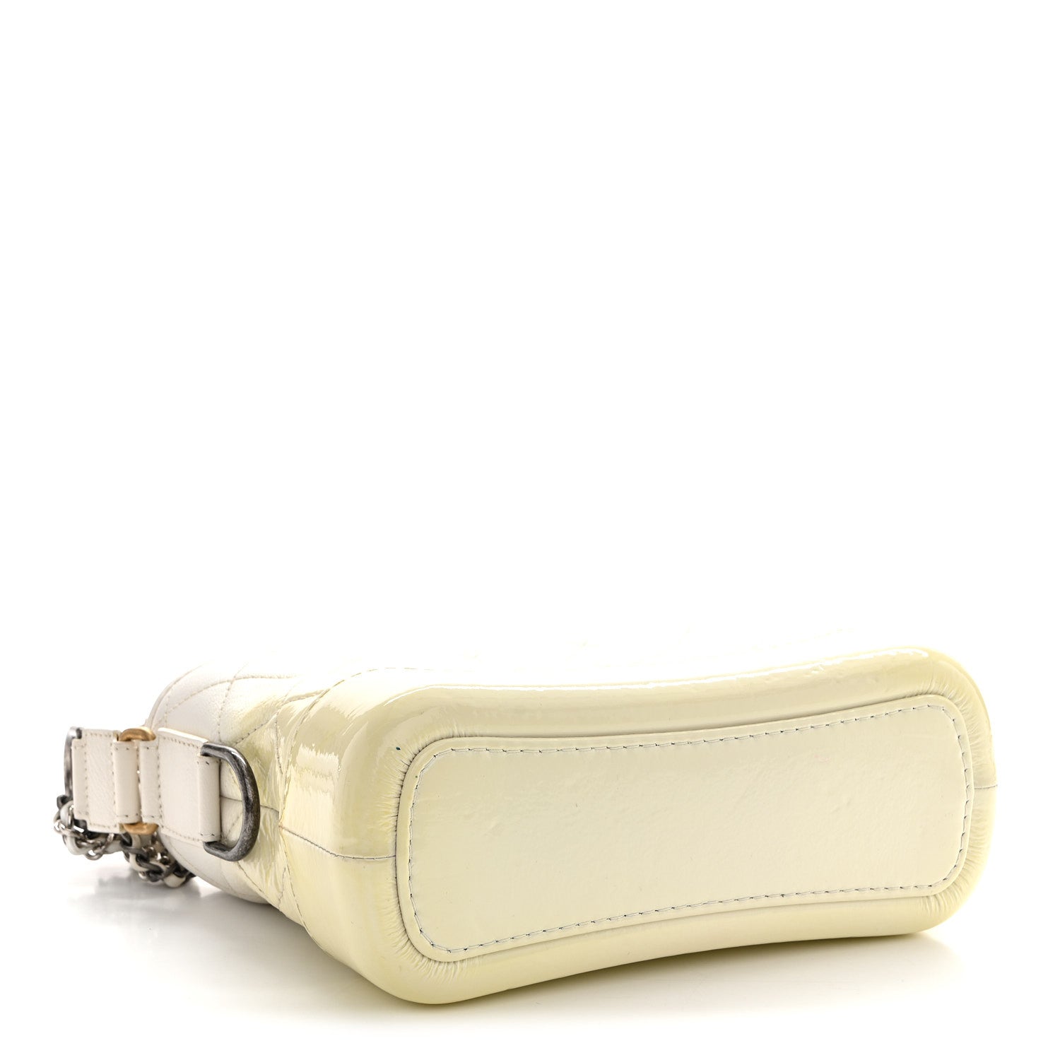Patent Goatskin Quilted Small Gabrielle Hobo White