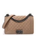 Lambskin Quilted Medium Boy Flap Beige