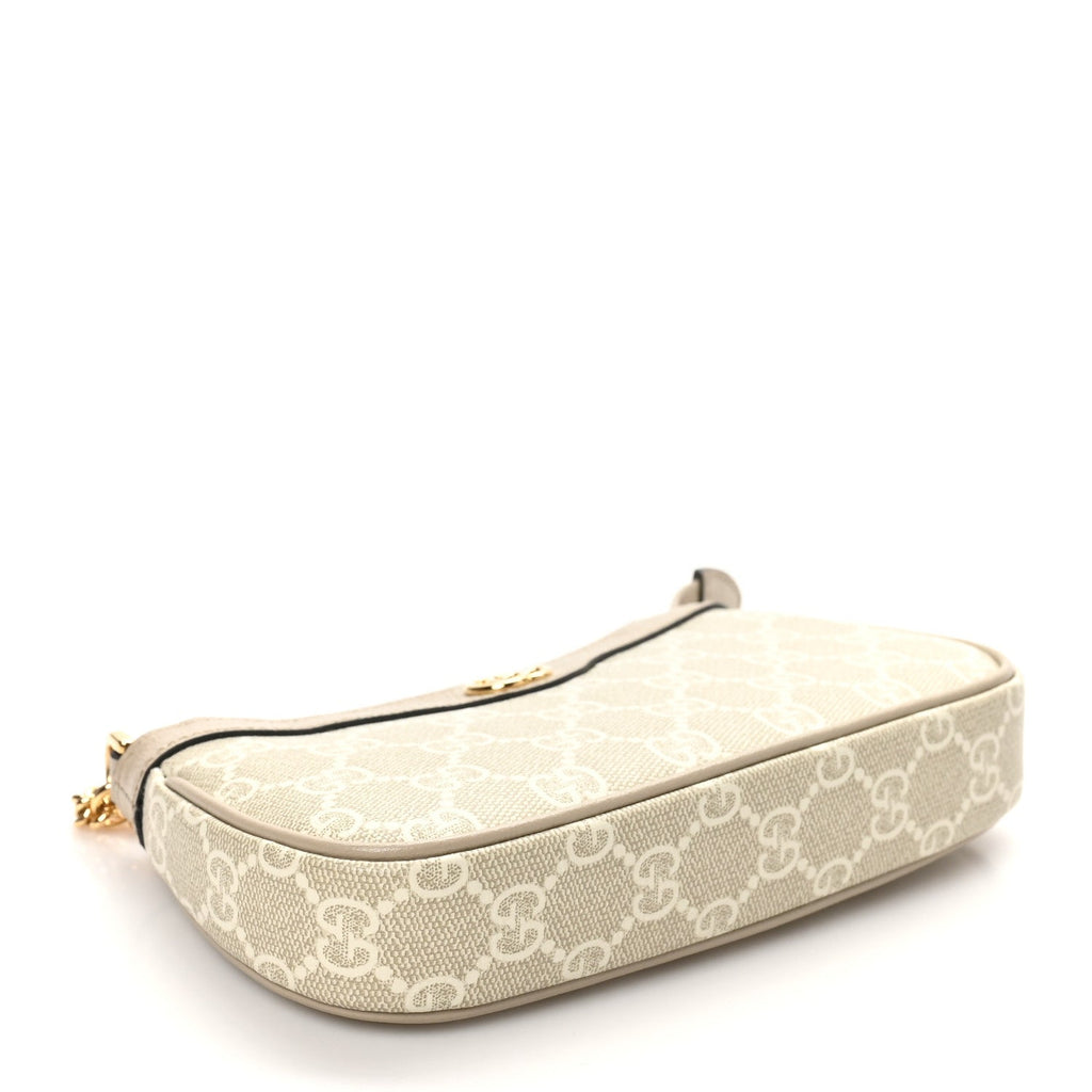GG Supreme Monogram Textured Dollar Calfskin Web Mini Ophidia GG Handbag Beige Mystic White Oatmeal