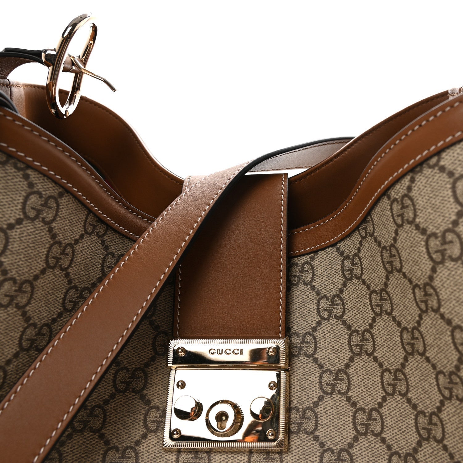 GG Icon Monogram Padlock Shoulder Bag Beige Dark Brown
