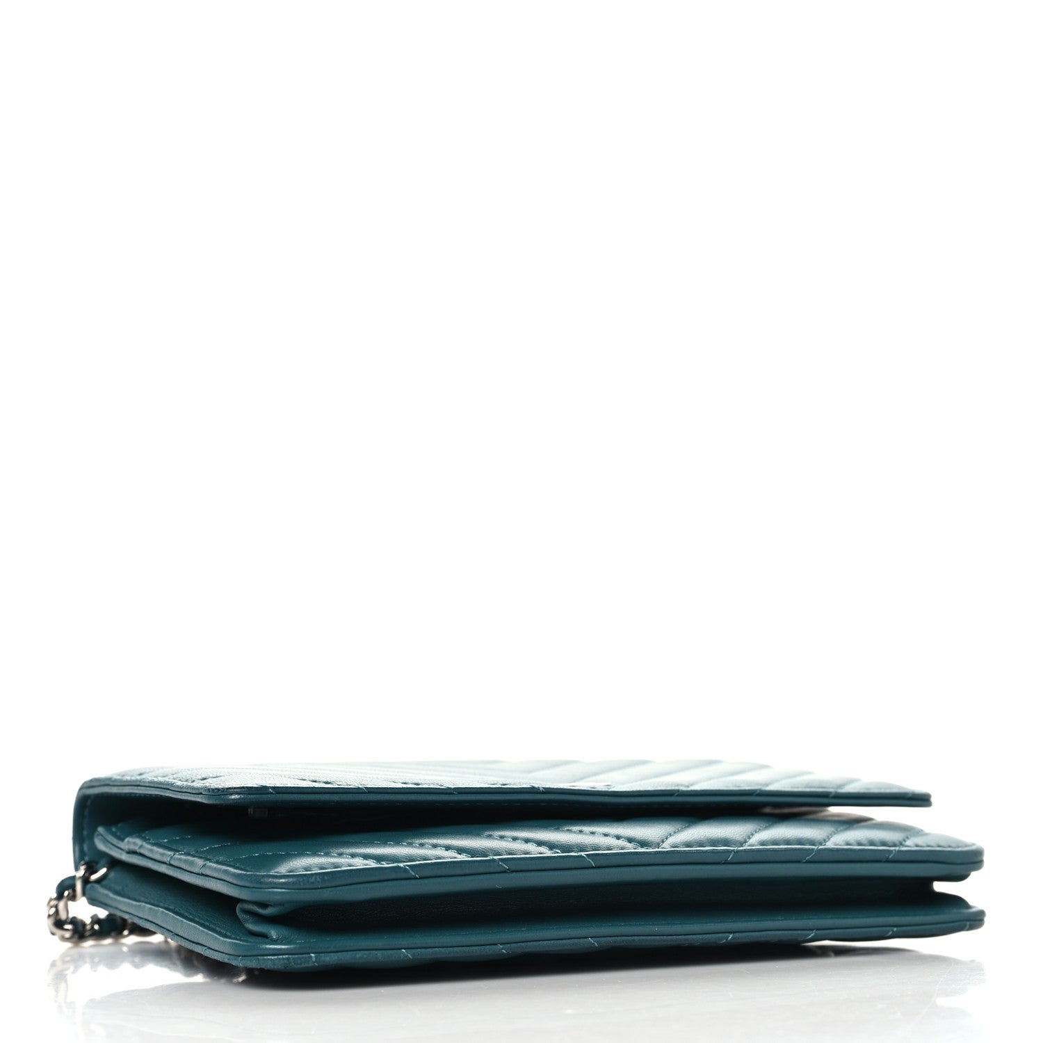 Lambskin Chevron Quilted Wallet On Chain WOC Turquoise