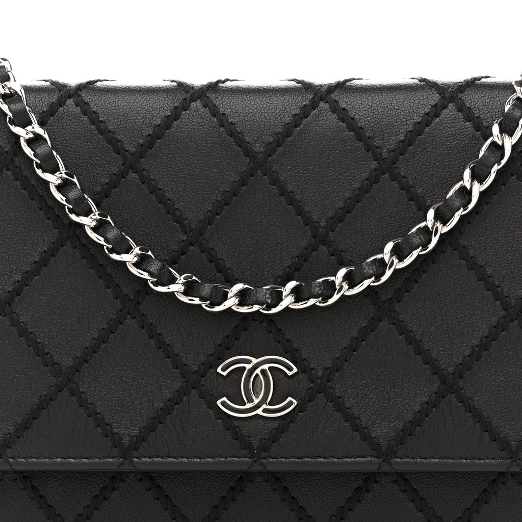 Calfskin Whipstitch Wallet On Chain WOC Black