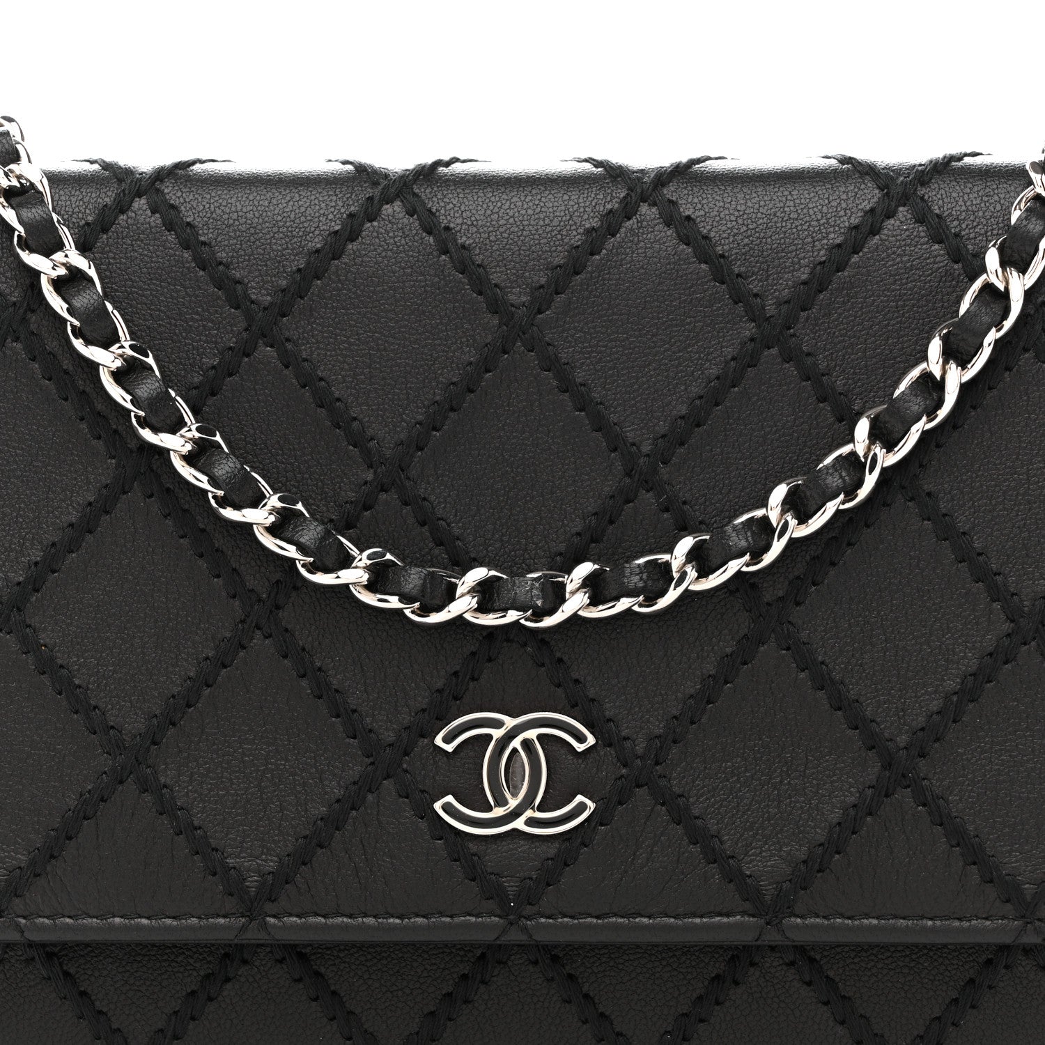 Calfskin Whipstitch Wallet On Chain WOC Black