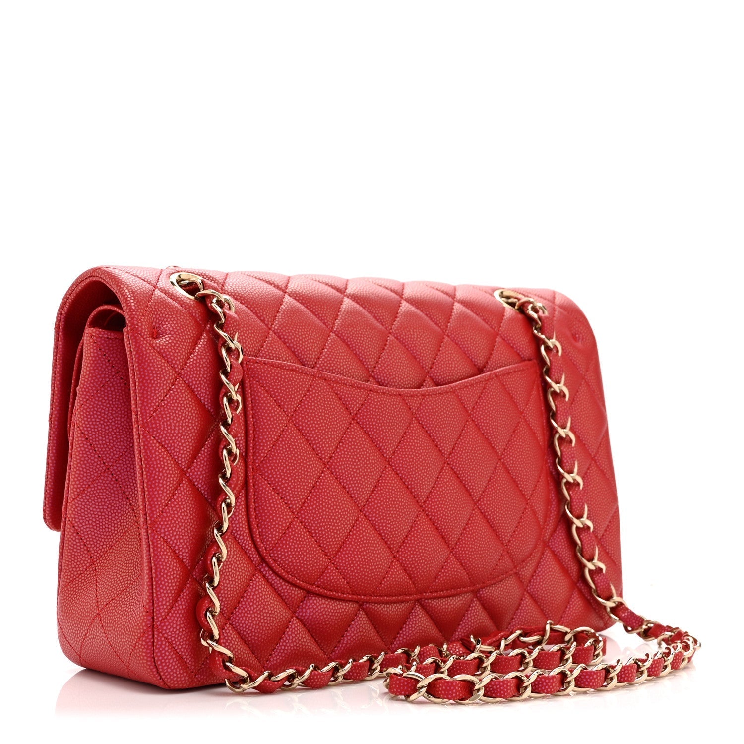 Iridescent Caviar Quilted Medium Double Flap Red