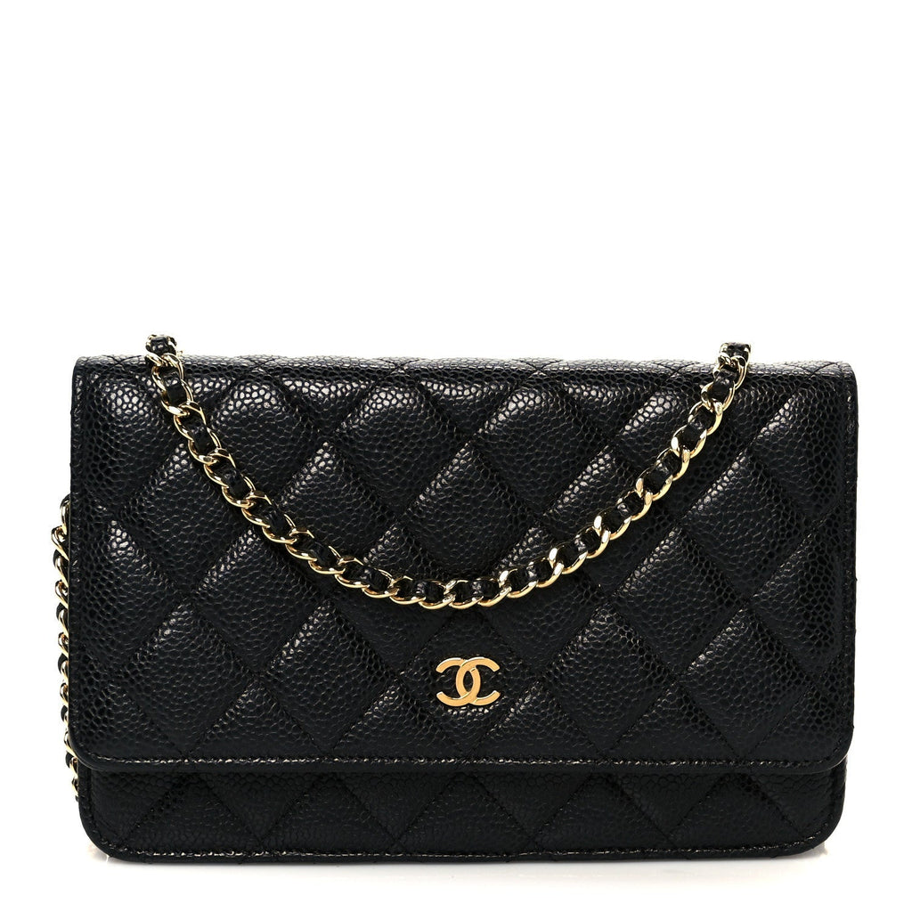 Caviar Quilted Wallet on Chain WOC Black