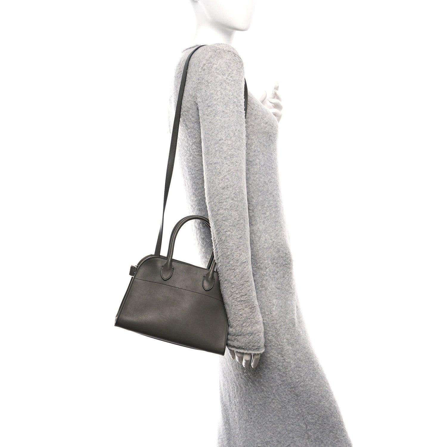 Polished Saddle Calfskin Soft Margaux 10 Bag Koala Grey