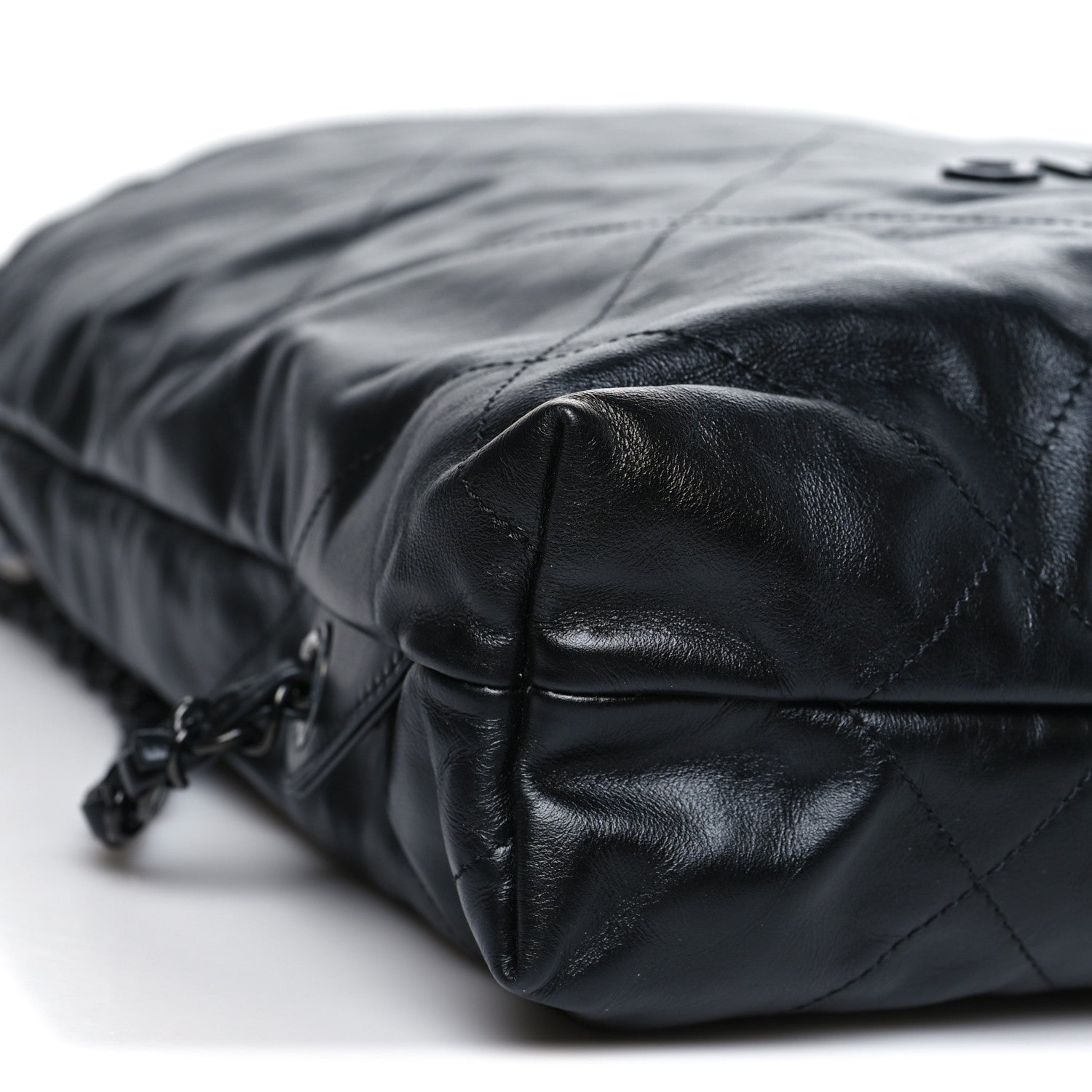 Shiny Calfskin Quilted Chanel 22 Backpack So Black