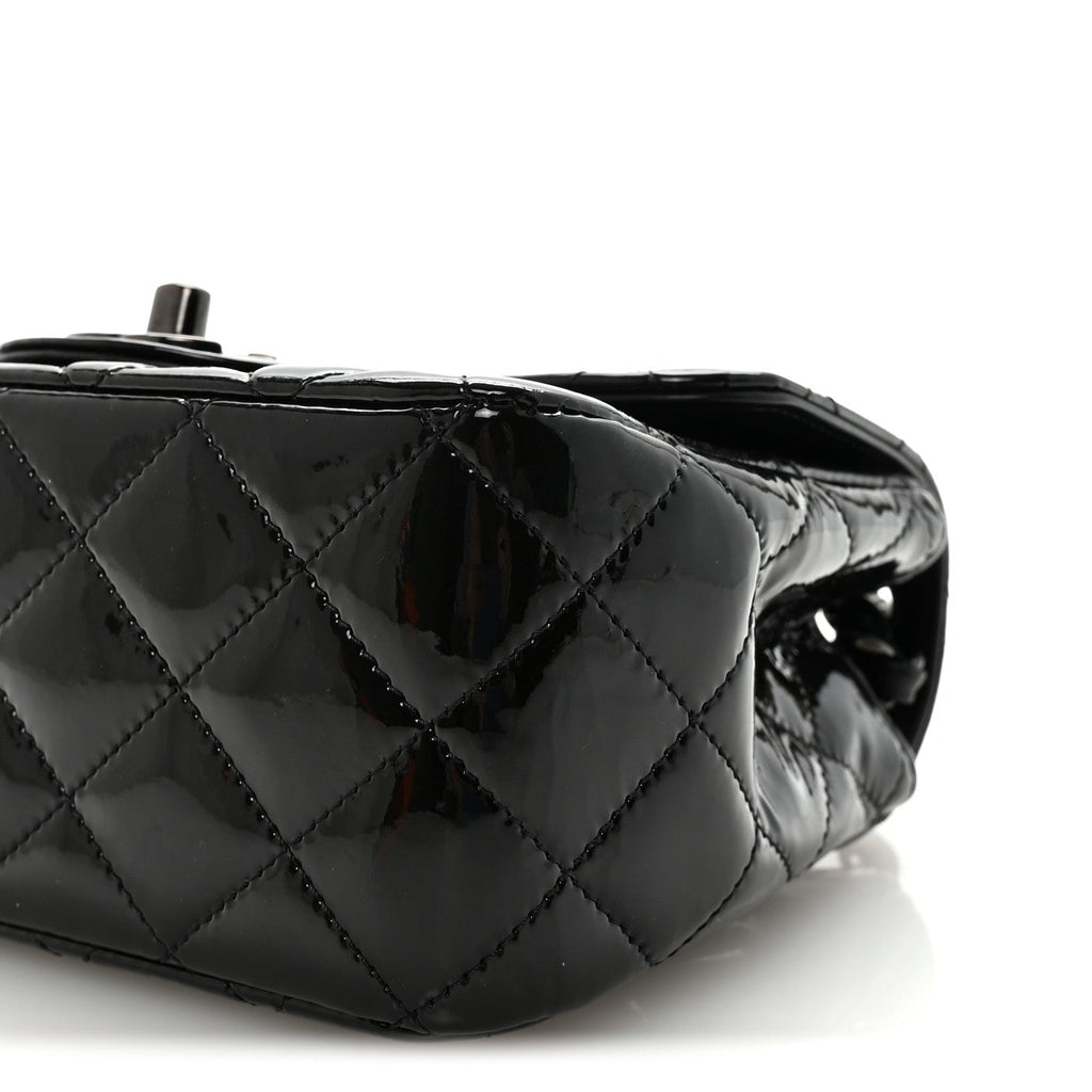 Patent Calfskin Quilted Mini Square Flap So Black