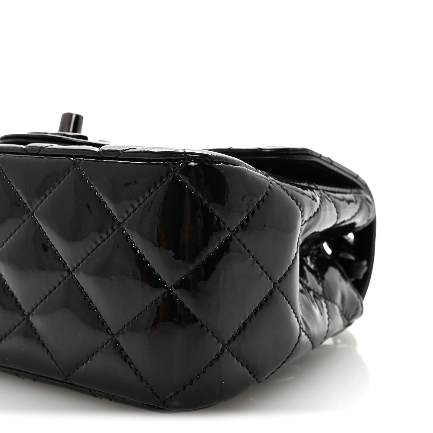 Patent Calfskin Quilted Mini Square Flap So Black