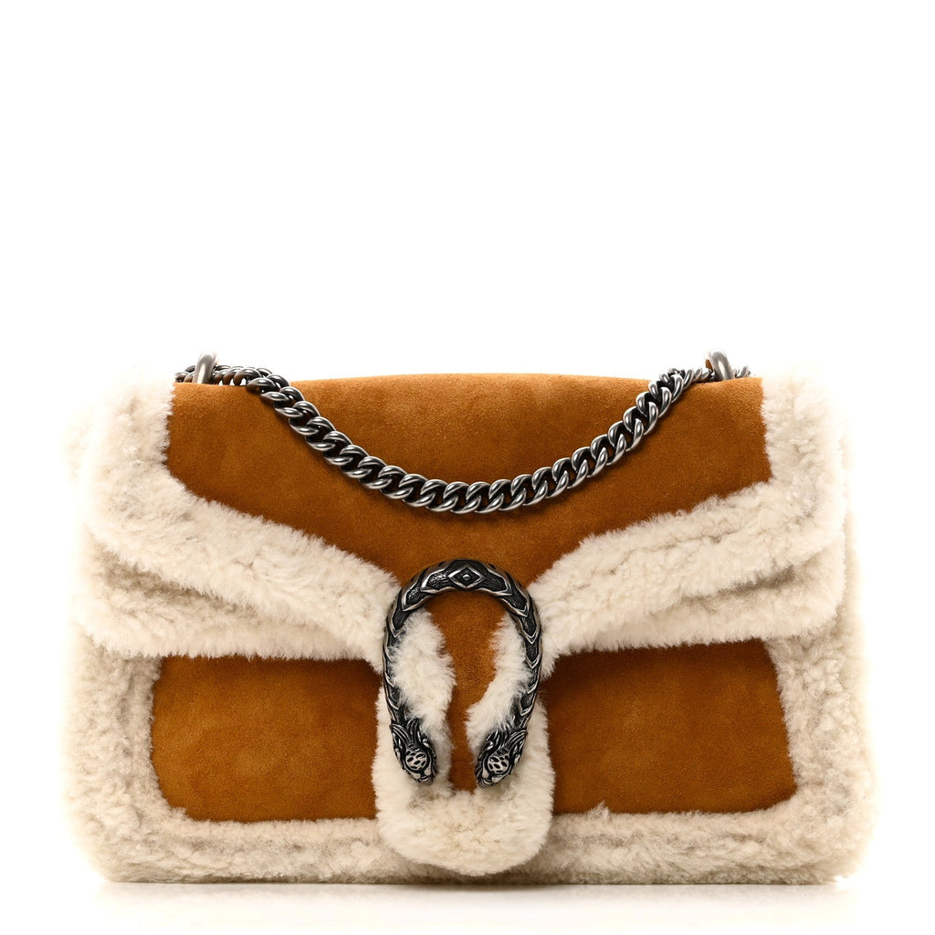 Suede Shearling Small Dionysus Bag Honey Beige Milk