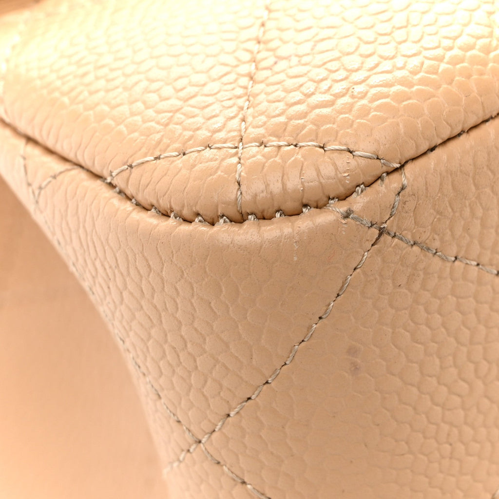 Caviar Quilted Jumbo Double Flap Beige