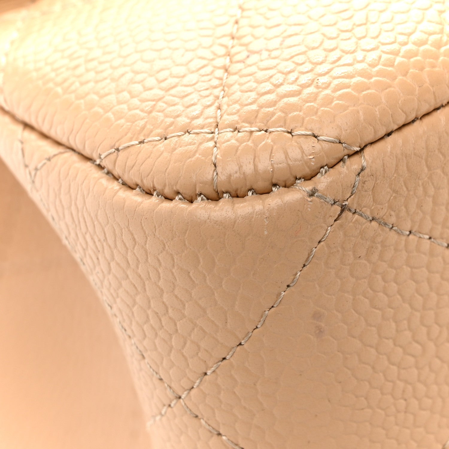 Caviar Quilted Jumbo Double Flap Beige