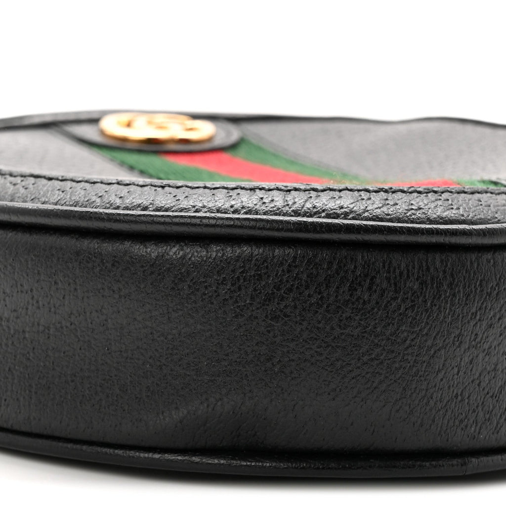 Textured Calfskin Web Ophidia Round Wrist Wallet Black