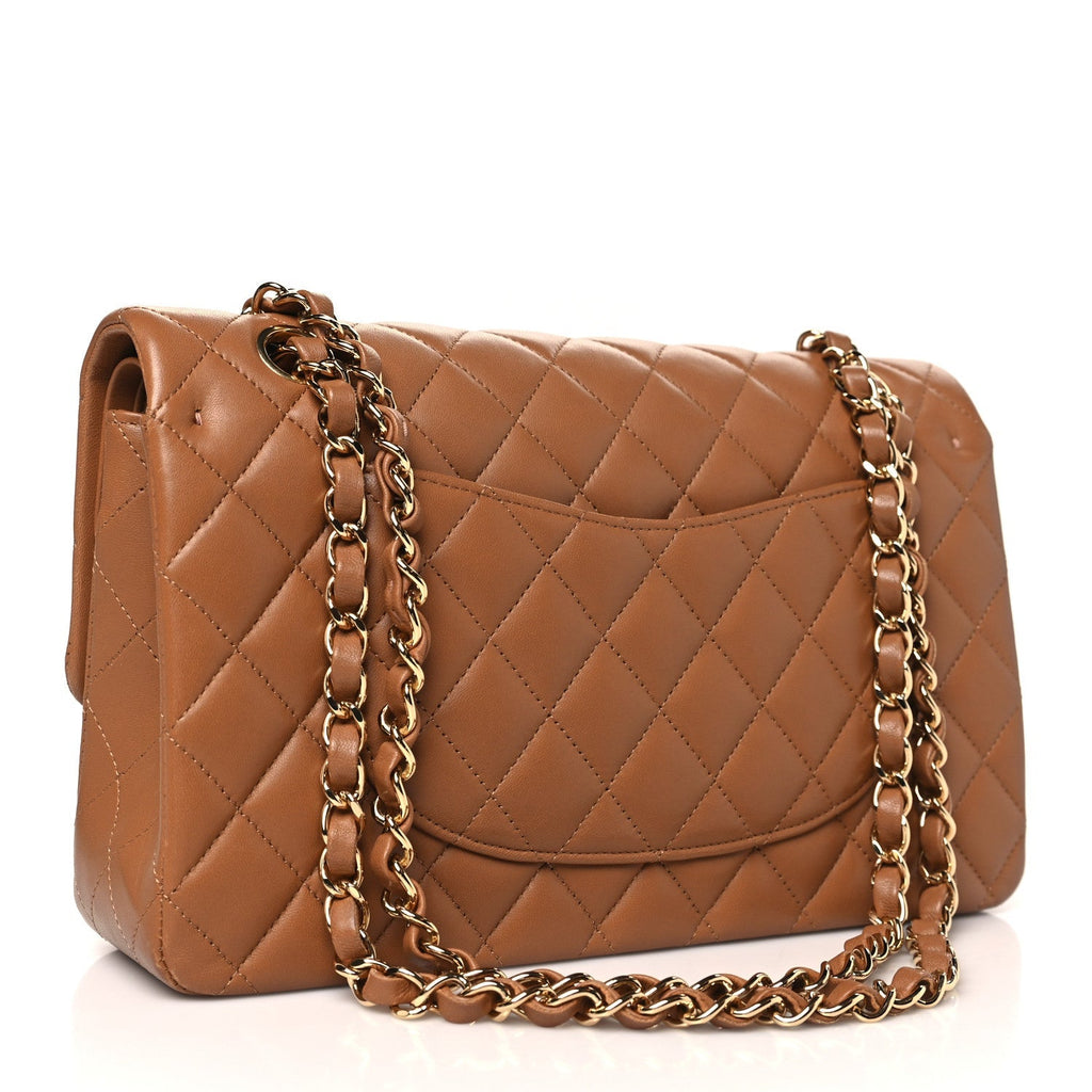 Lambskin Quilted Medium Double Flap Brown