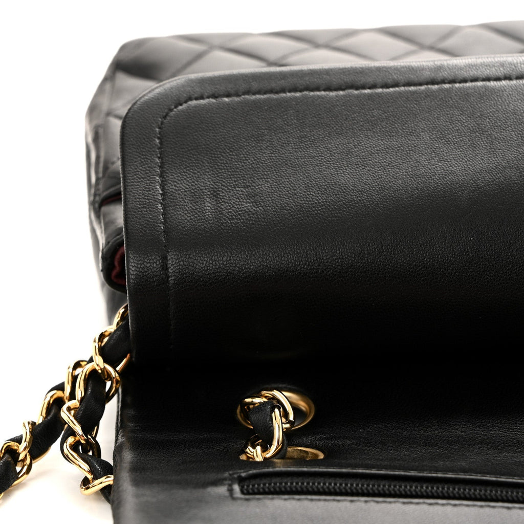 Lambskin Quilted Medium Double Flap Black