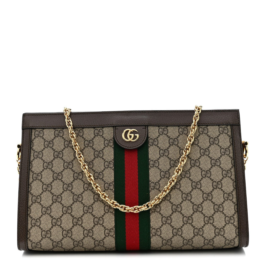 GG Supreme Monogram Web Medium Ophidia Chain Shoulder Bag Brown