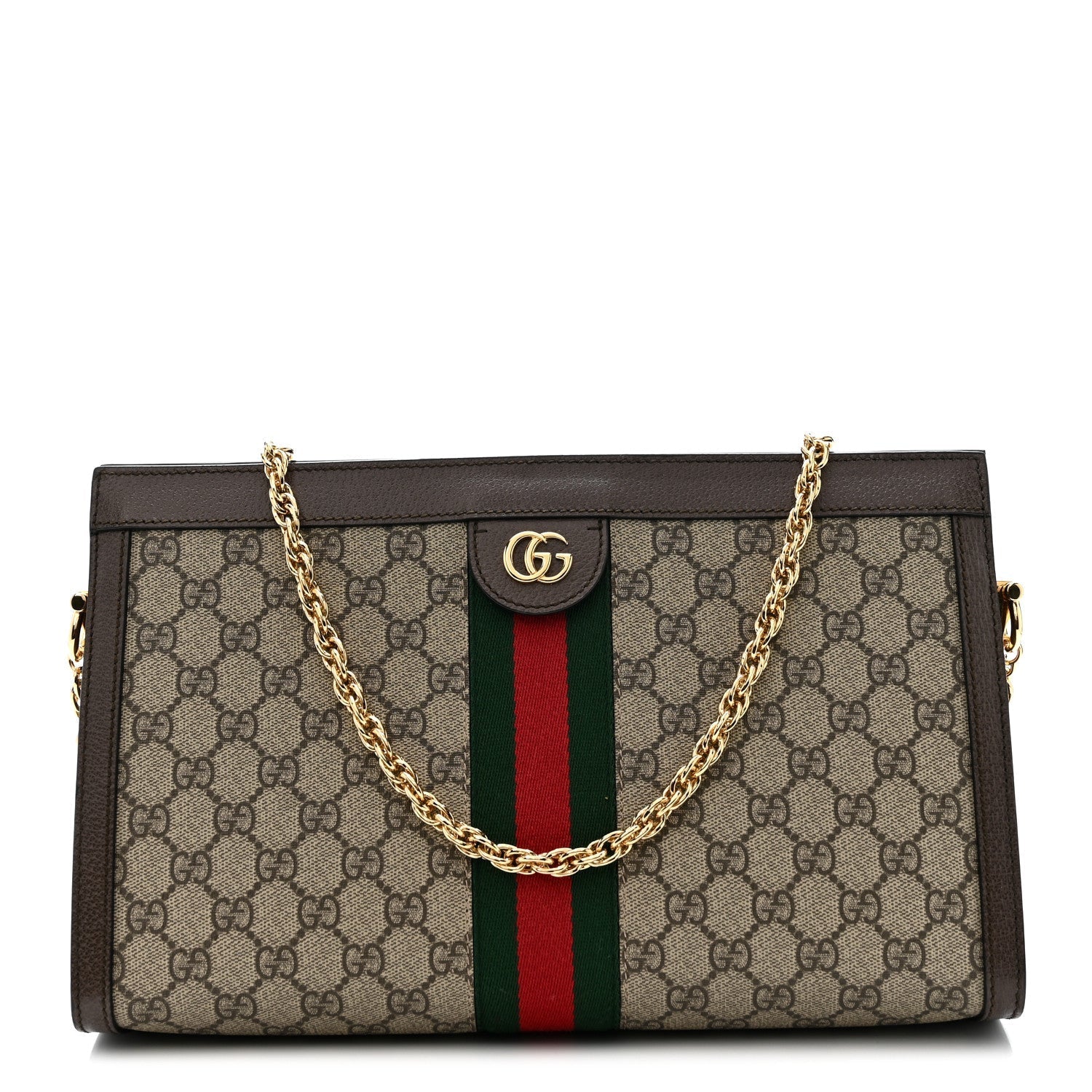 GG Supreme Monogram Web Medium Ophidia Chain Shoulder Bag Brown