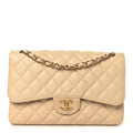 Caviar Quilted Jumbo Double Flap Beige Clair