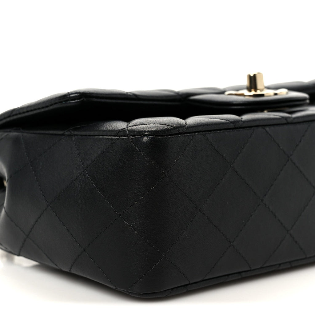 Lambskin Quilted Mini Rectangular Flap Black