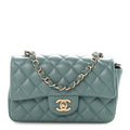 Lambskin Quilted Mini Rectangular Flap Green