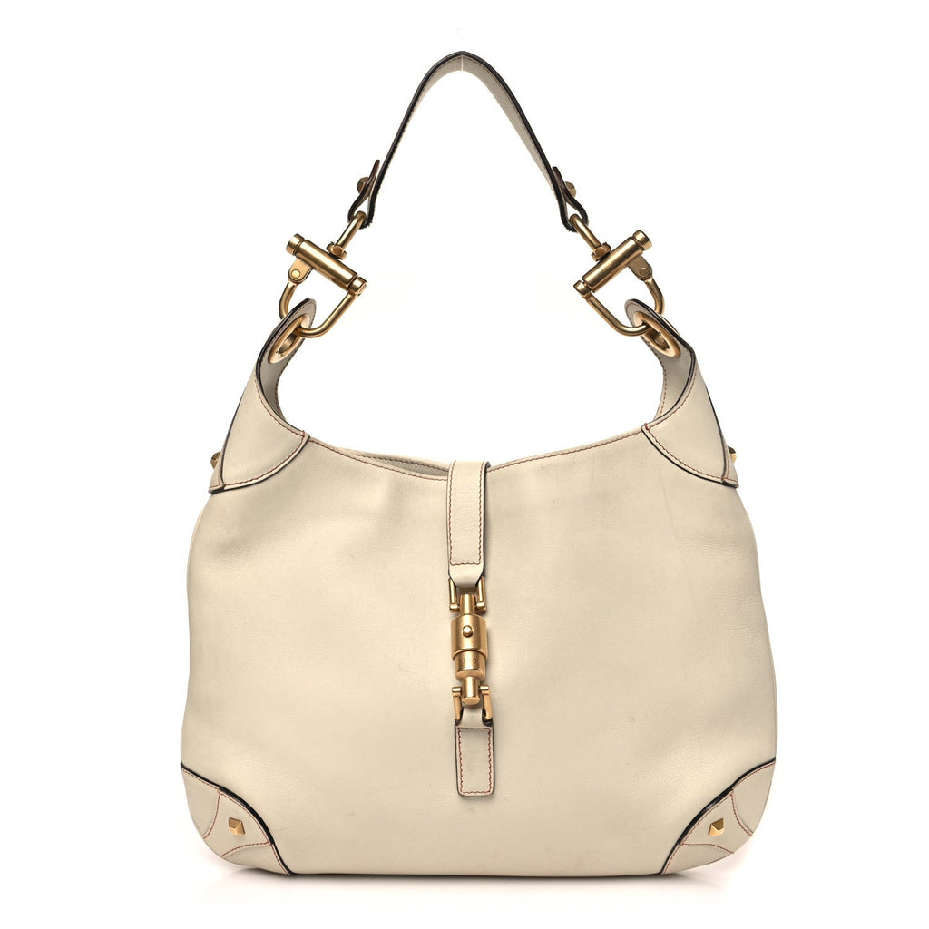 Calfskin Piston Lock Jackie O Hobo White