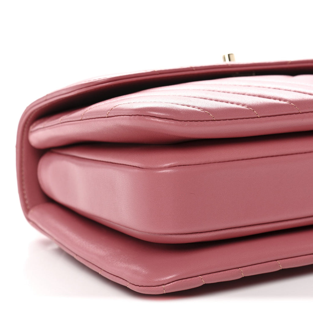 Lambskin Chevron Quilted Small Trendy CC Dual Handle Flap Bag Rosewood