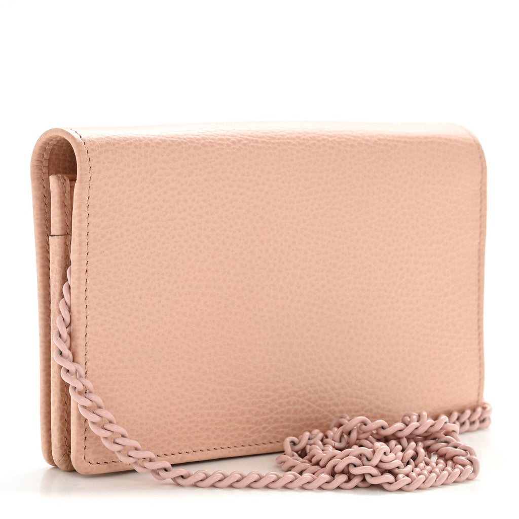 Dollar Calfskin Enamel Monochrome Mini GG Marmont Chain Wallet Perfect Pink