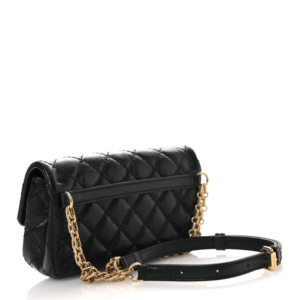 Aged Calfskin Quilted 2.55 Reissue Flap Belt Bag Clutch Black