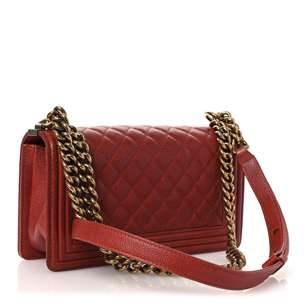 Caviar Quilted Medium Boy Flap Dark Red