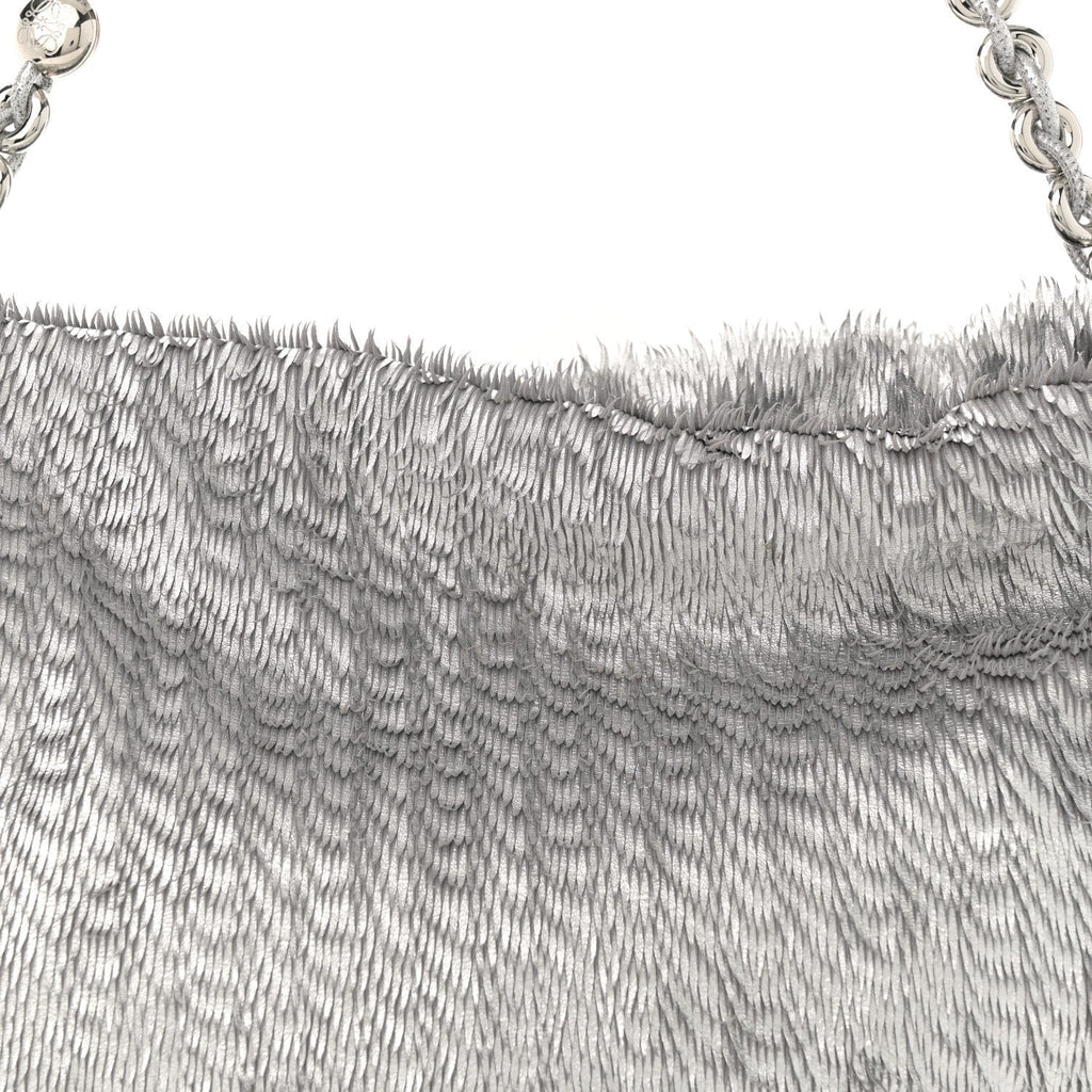 Metallic Nappa Calfskin Fringed Medium Chain Flamenco Knot Purse Silver