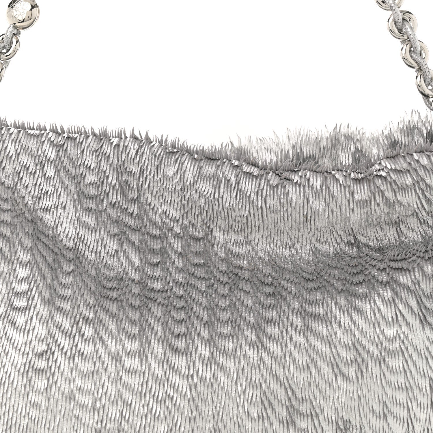 Metallic Nappa Calfskin Fringed Medium Chain Flamenco Knot Purse Silver