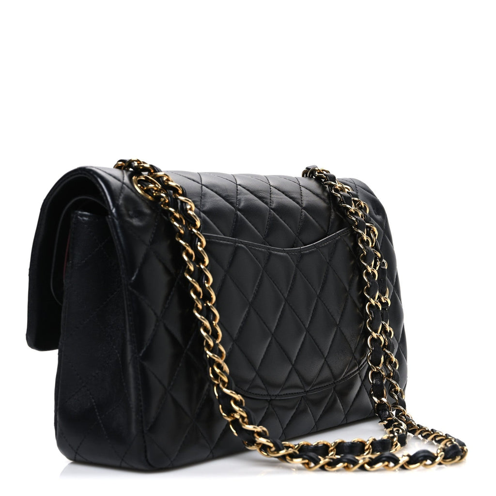Lambskin Quilted Medium Double Flap Black