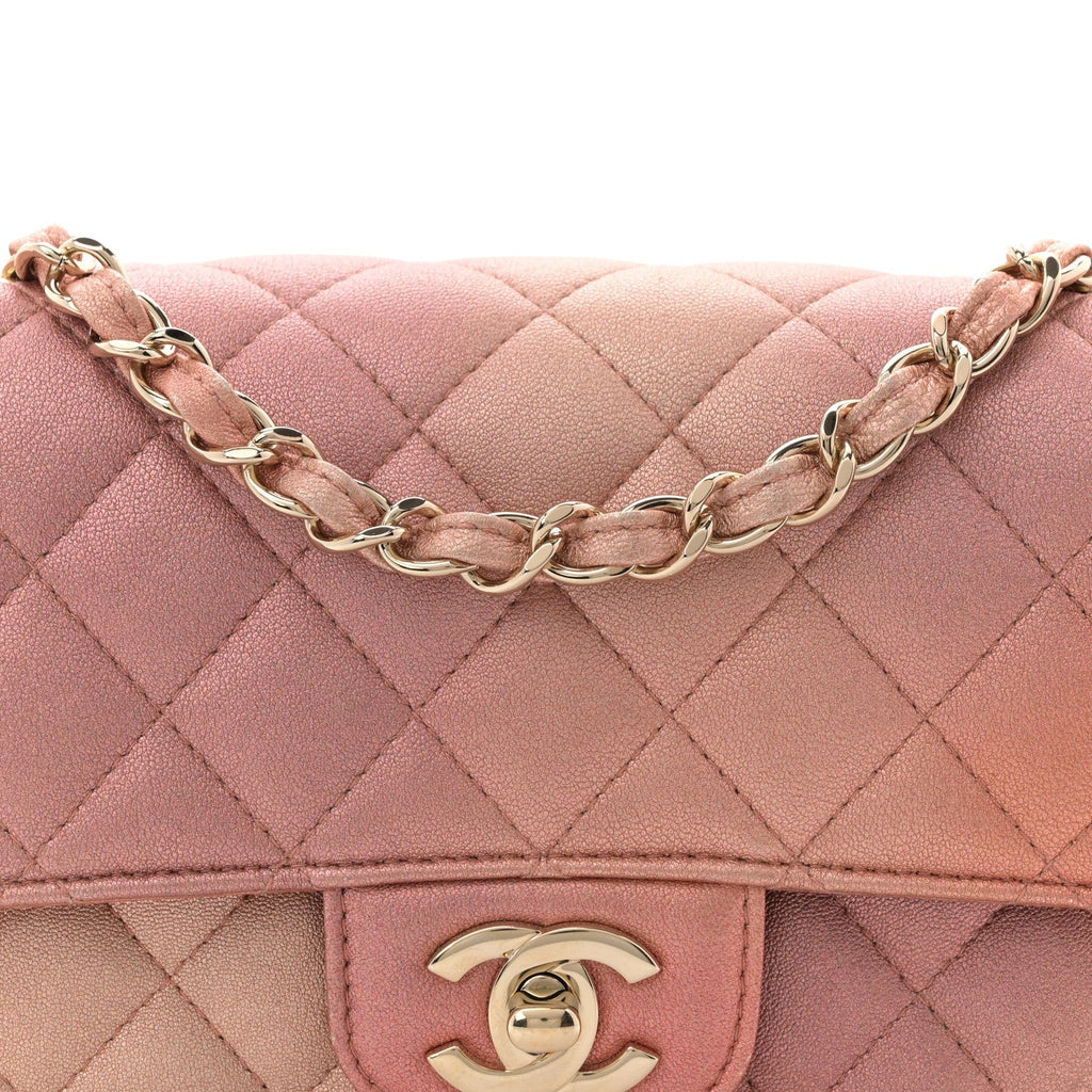 Metallic Lambskin Quilted Ombre Mini Rectangular Flap Pink